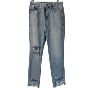 Good American Distressed Ripped‎ Hem Jeans Light Wash Denim Sz 4/27